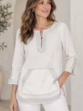 Tory Burch White Linen Blend 3/4 Sleeve Tunic size 8