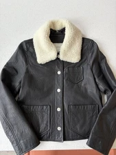 The Arrivals Crop Motto Leather Jacket Black XS