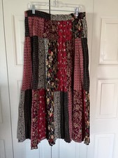 Boho Patchwork 70s Rich Colors Gypsy Flowing Peasant Artistic Skirt Interest S/M