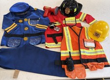 Lot 3 Melissa Doug Pretend Role Play Costumes Dress-Up Sz 3-5 Fireman Police