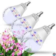 E12 Candelabra Grow Light Bulbs 10W Full Spectrum 5000K Red Blue 3-Pack LED