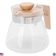 Fdit 600ml Clear Glass Coffee Carafe - Elegant Pour Over Maker with Wooden Lid