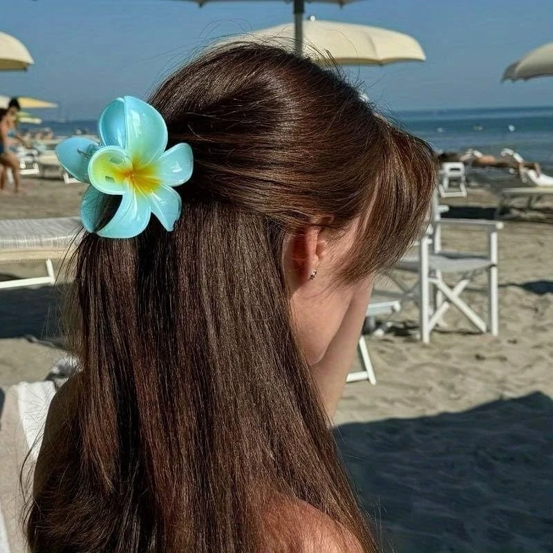 Pinzas de garra para el cabello con flores Plumeria hawaiana grandes antideslizantes sujeción fuerte 6 piezas Foto 3 de 4