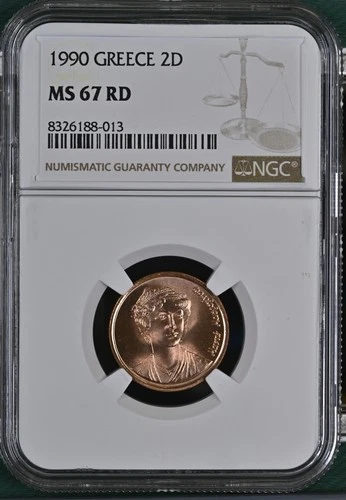 1990 GREECE 2 DRACHMES NGC MS-67 RD - Tied Finest Known None Higher 013