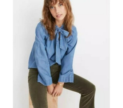 Madewell Denim Jean Shirt Tie Neck Blue Chambray Popover - Main Image