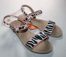 New Gymboree Girls 1 Youth Shoes Sandals Zebra Strapy Flats Summer Glitter Adjus
