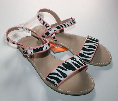 New Gymboree Girls 1 Youth Shoes Sandals Zebra Strapy Flats Summer Glitter Adjus
