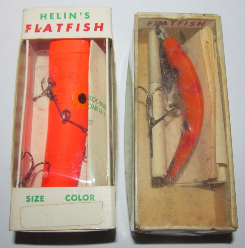 (2) Vintage Helin’s Flatfish Trolling or Bait Casting Lures w/ Boxes & Paperwork
