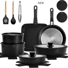 KIKCOIN 22 Pcs Pots and Pans Set Non Stick, Detachable Handle Cookware Sets, NEW
