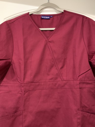 Sivvan Scrub Top Womans Size XL Mock Wrap Burgundy High Quality NEW - Picture 3 of 5