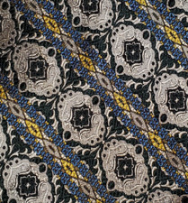 1970s VINTAGE FATTIE  MENS SILK DRESS TIE  SILVER YELLOW BLUE  STRIPED  60"