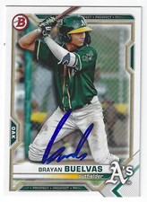 BRAYAN BUELVAS OAKLAND A'S SIGNED AUTOGRAPHED 2021 BOWMAN DRAFT BASEBALL CARD