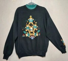 Vtg Ugly Christmas Sweater Sweatshirt Sz XL Teddy Bears Made In USA Granny Core