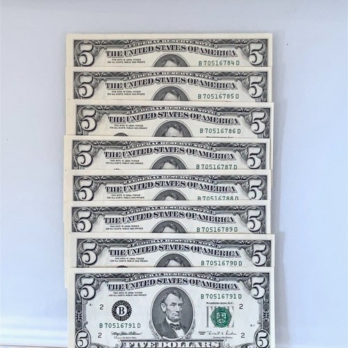1995 New York 5$ Five Dollars FRN F 1978 B ( 8 Consecutive ) Unc Crisp - Picture 3 of 9