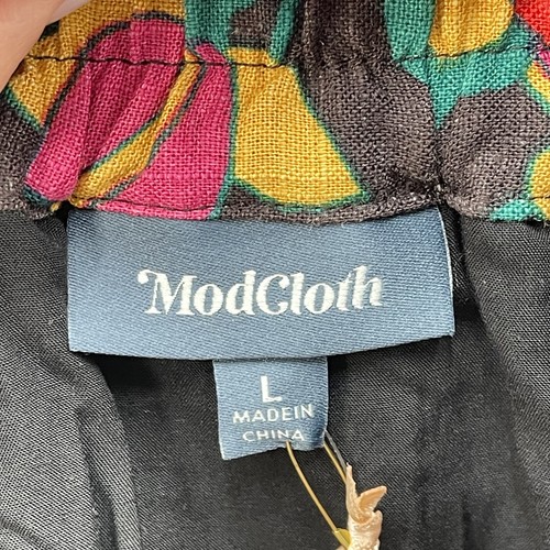 ModCloth Skirt Women Large Black Red Flowers Linen Button Front Lined Colorful - Picture 9 of 14