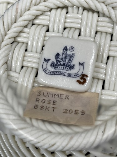 Belleek Summer Rose Irish Porcelain 5” Basket 2059 Blue 8th Mark 3 Strand w/ Box - Picture 9 of 11