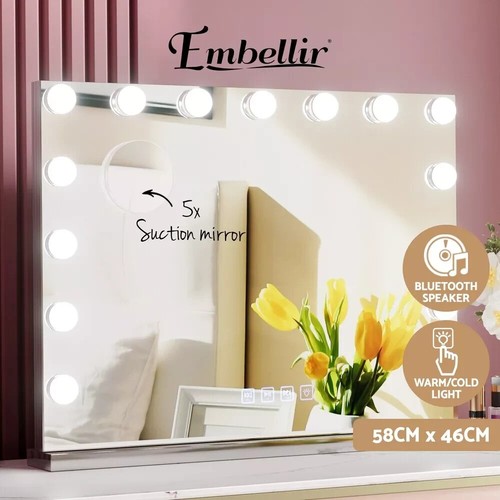 Embellir Bluetooth Makeup Mirror 58x46cm Hollywood Vanity with LED Light Wall