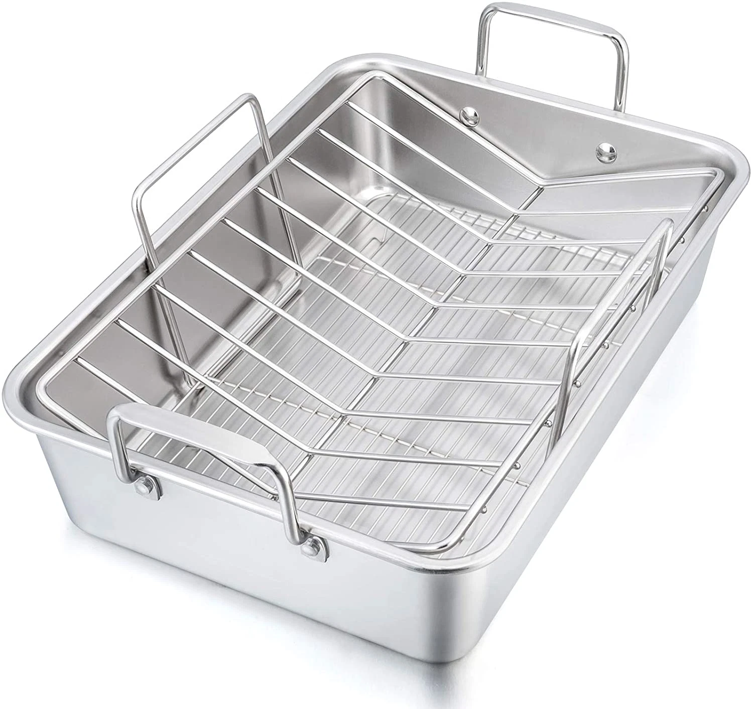 16” Roaster Roasting Pan with Baking Rack and V-Shaped Rack, Stainless Steel Re