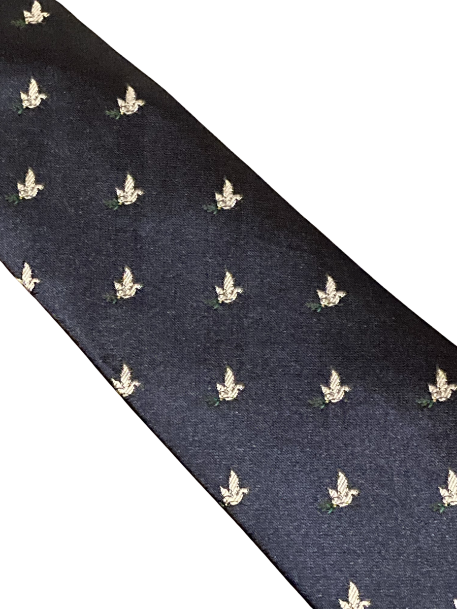 Cravate Designer Frederick Thomas - Marine Foncé - Colombe Paix - Neuf Avec étiquette