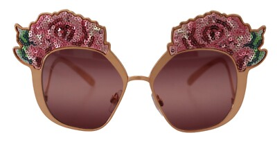 DOLCE GABBANA Sunglasses DG2202 Pink Gold Rose Sequin Embroidery