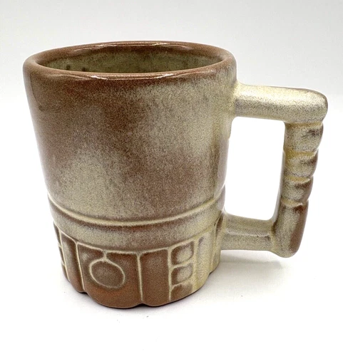 Vintage Frankoma C3 Coffee Mug Plainsman Green Brown Art Pottery Clay