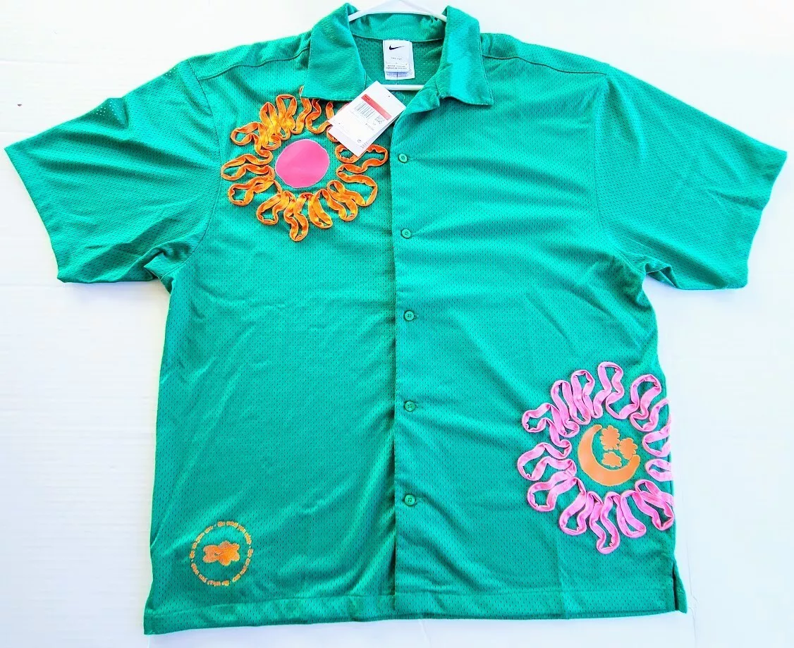 Nike Uphoria Button Up Shirt Mesh Short Sleeve Top Green Mens Large  DV9676-416