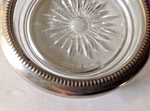 Lot 7 VTG Italy Crystal Cut Ice Bucket, 5 Coasters & Bowl w/Silver-plated Rims - Picture 6 of 11