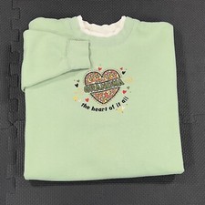 Vintage 90s Grandma Sweatshirt Medium Green Heart of it All Embroidered