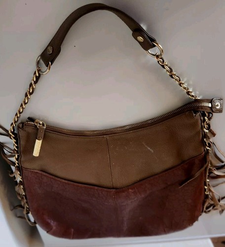 BODHI BROWN Authentic LEATHER Fringed Gold Chain HANDBAG PURSE SHOULDER BAG P48 - Picture 5 of 6