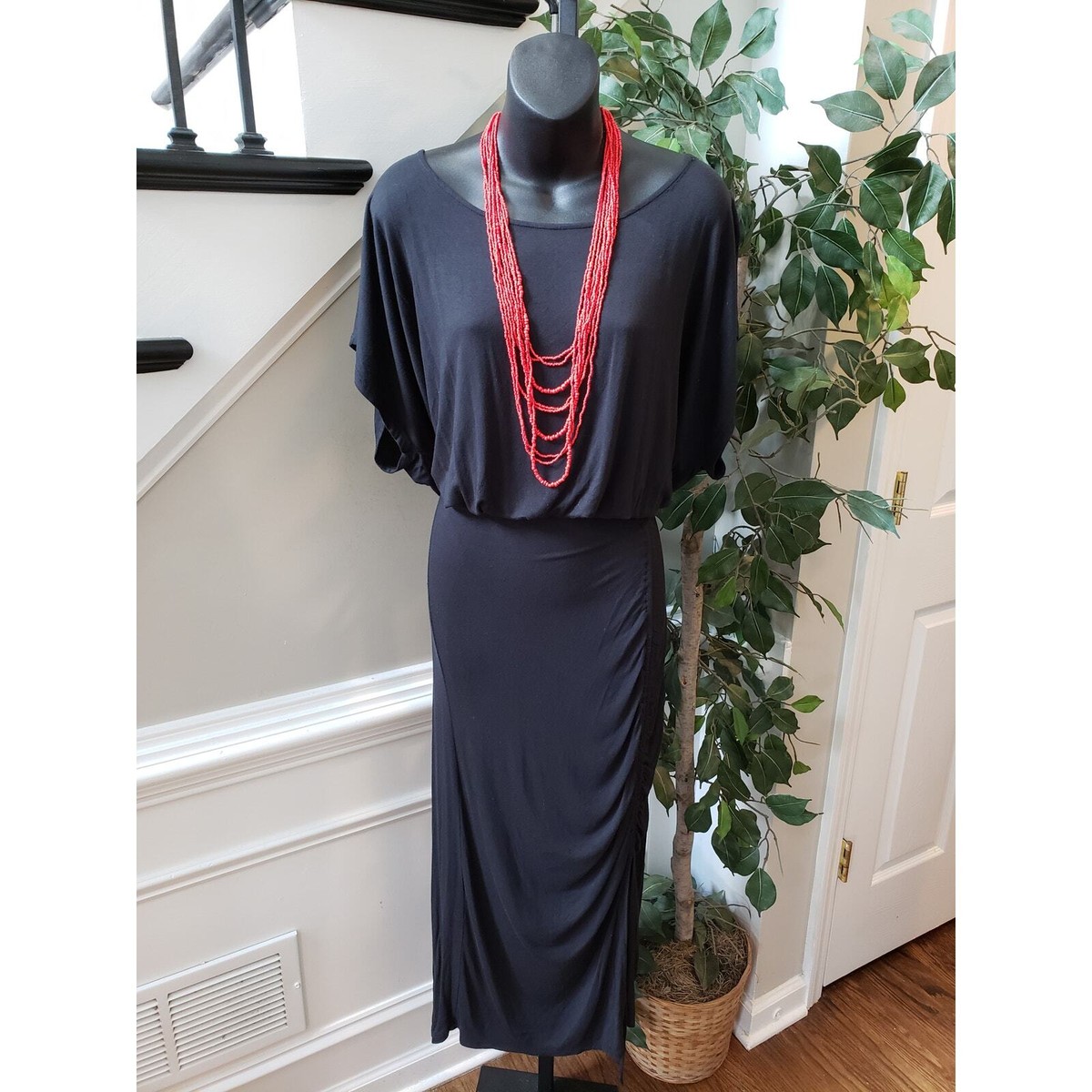 black midi maxi dress Pomander Place Black Short Sleeve Vesty Midi Dress Black / L