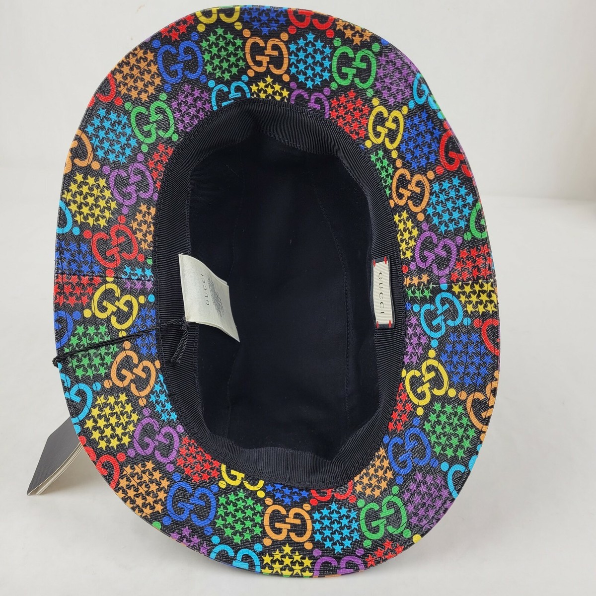Gucci PSYCHEDELIC Black Coated Canvas Fedora GG Star Print Gucci PSYCHEDELIC Black Coated Canvas Fedora GG Star Print