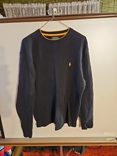Polo Ralph Lauren Unisex Cable Knit Crew Neck Sweater Black 100 Cotton Size L