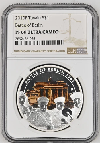 1 DOLLAR 2010 TUVALU BATTLE OF BERLIN SILVER PROOF NGC PF69