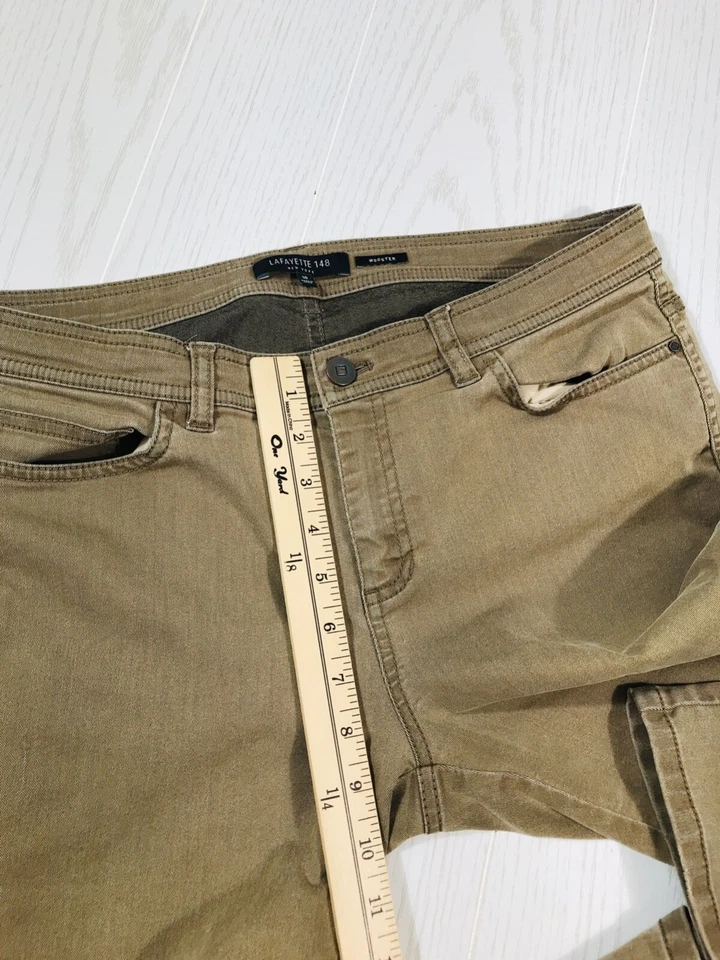 Pantalones de lana Lafayette 148 para mujer 10 marrón mezcla de algodón tiro medio elásticos preppy Foto 4 de 4