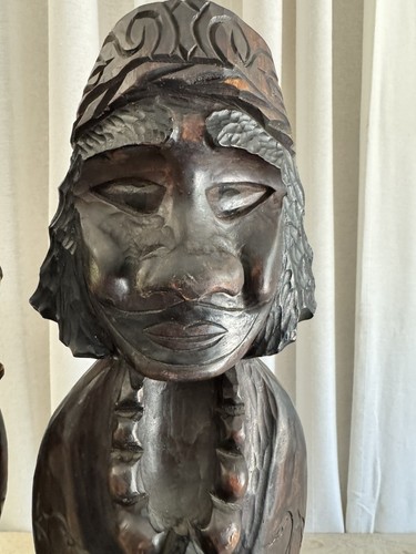 Unique Wood Carved large 18 inch Wood Ainu Couple 1960 japan pacific island tiki - Picture 13 of 20