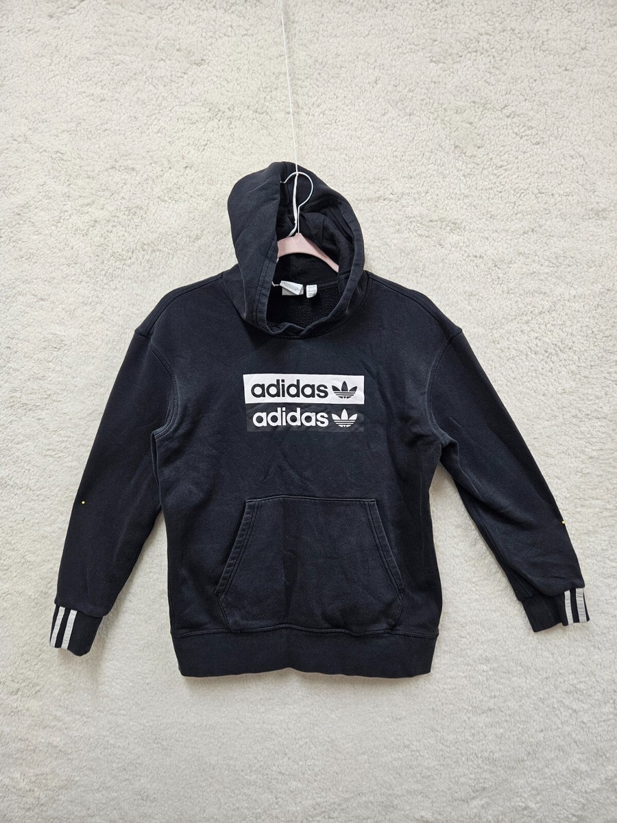 Adidas Boys Sweatshirt Large Black Fleece Long Sleeve Hoodie Pocket  Pullover 13Y