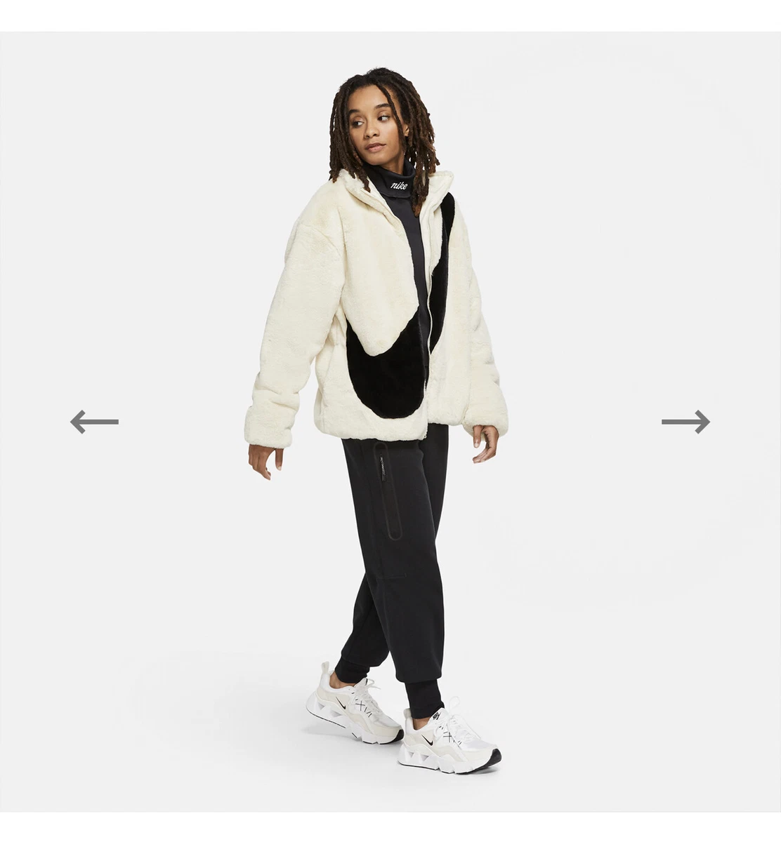 white fur nike jacket