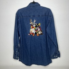 Looney Toons Warner Bros Denim Jacket Embroidered Small Tweety Sylvester Taz