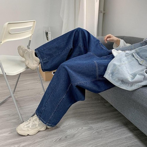 Hombres Pantalones de mezclilla Niños Jeans Pierna recta Sueltos Informales Pantalones Hip Hop Retro Azul - Imagen 10 de 10