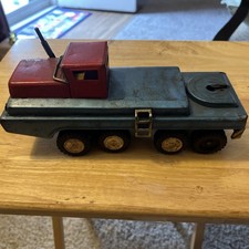 VTG SSS International Japan Tin Litho Toy Car Hauler Truck Only Red Blue Aged