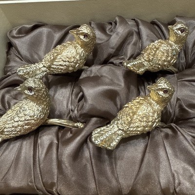 Set Of 4 L OBJET Gold Plated Crystal Bird Napkin Rings Swarovski Crystals