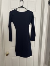Medium Long Sleeve Open Back Navy Blue Bodycon Mini Dress 