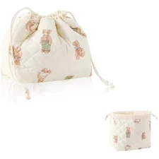 Cute Bear Quilted Makeup Bag for Women Drawstring Cosmetic Pouch, Coll