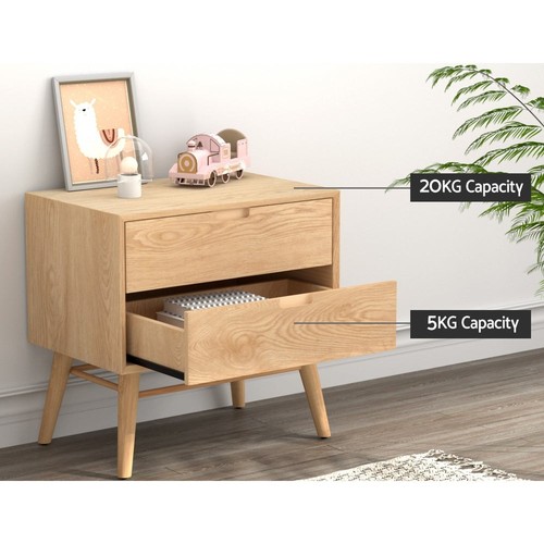 Artiss Bedside Table Drawers Side End Table Storage Cabinet Nightstand Oak GINO - Picture 5 of 7