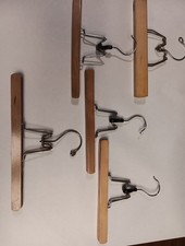 Wooden Clamp Hangers Pants Trousers Skirt Natural Wood  Metal Swivel Lot of 5
