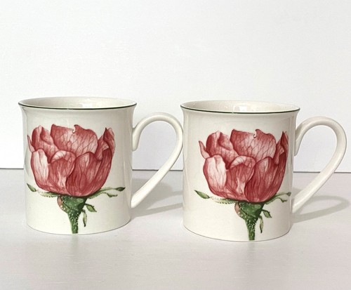 2 Villeroy & Boch Flora Pink Rose Kaffee Tee Becher Floral Cottage Core AS IS
