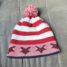 Red White Navy Patriotic Knit Bobble Hat Pom-Pom Winter Skiing Snowboarding
