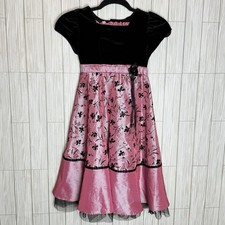 Jona Michelle Girls 6 Black Velvet Pink Floral Embroidered Holiday Party Dress