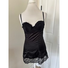Frederick's of Hollywood Black Lace Up Back Lingerie Slip Dress Y2K Small