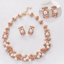 Jewelry Set Wedding Imitation Pearl Necklace Earrings Bridal For Women Crystal